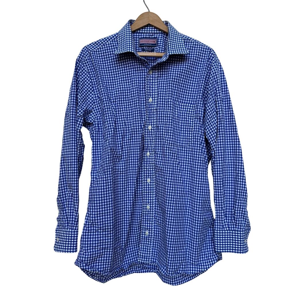 Vineyard Vines Classic Fit Blue Gingham Dress Shirt - Men's Size M